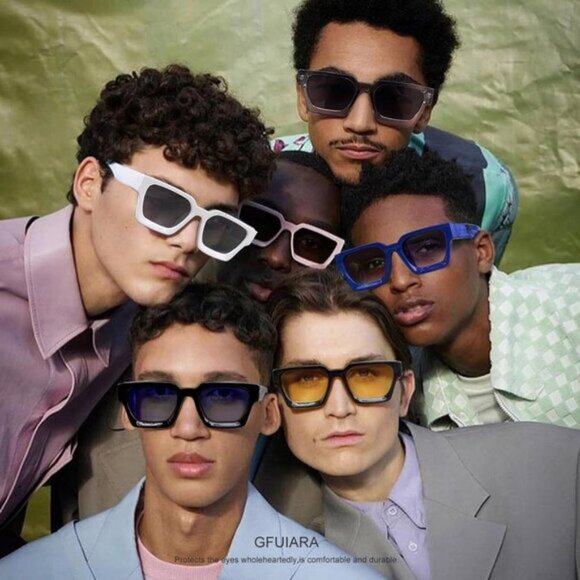 ⚡Men Black/Light Yellow Fashion Trendy Square Rectangle Designer SunGlasses - Picture 3 of 7